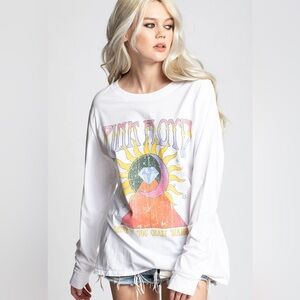 Pink Floyd White Long Sleeve Graphic Tee with Yellow, Pink and Blue Print